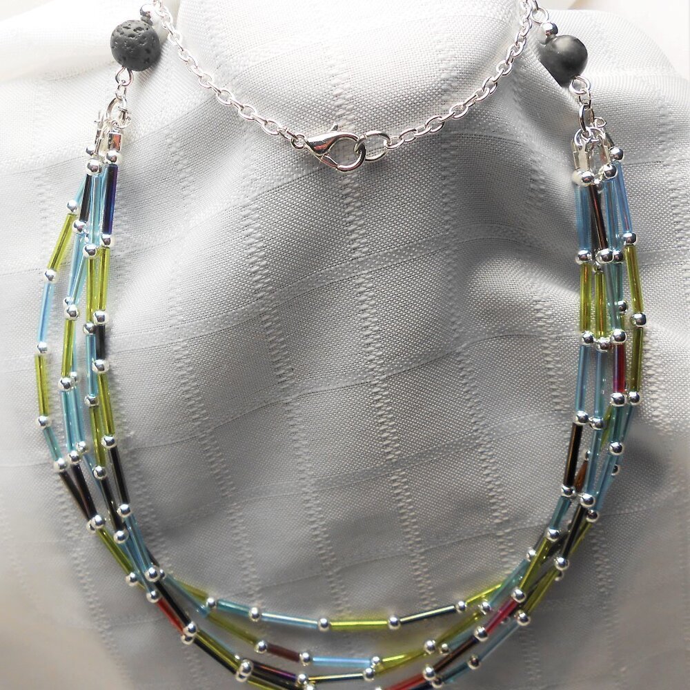No871 Pretty handmade colored necklace made with acrylic tubes and metal beads